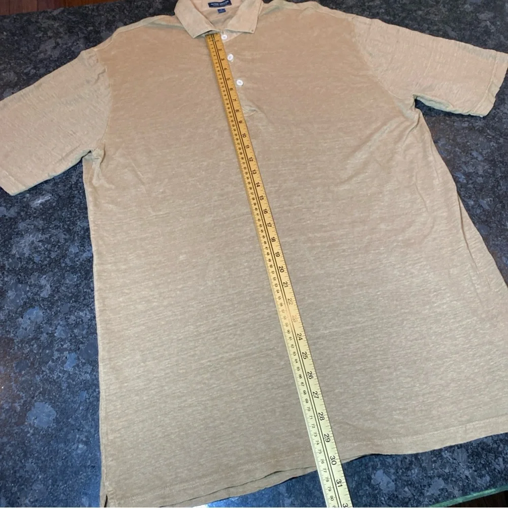 Peter Millar Crown Crafted Polo Shirt Mens Large Brown Tan Linen